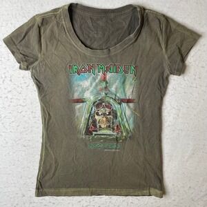 Iron Maiden Aces High Eddie Graphic T Shirt Womens Size Small Olive Green